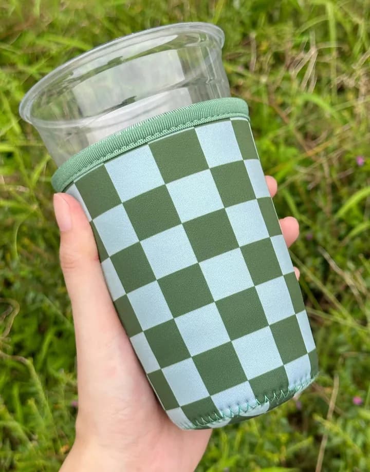 Checkered iced coffee sleeve