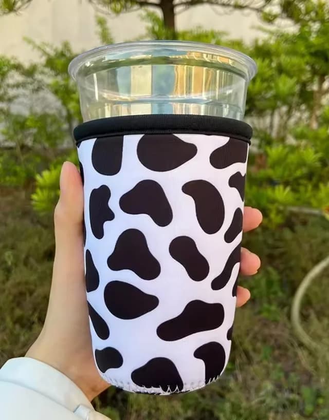 Cow print custom iced coffee sleeve sample