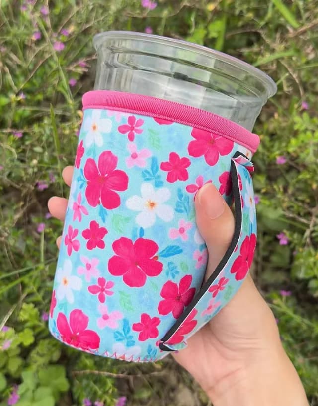 Floral custom iced coffee sleeve sample