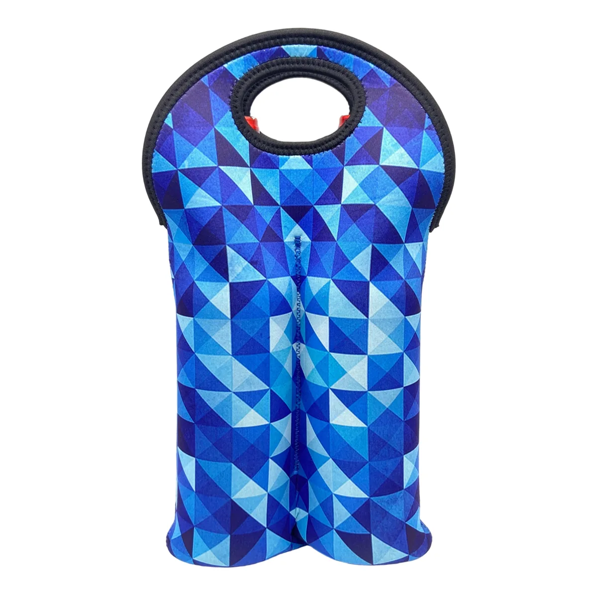 Blue geometric double wine bottle carrier