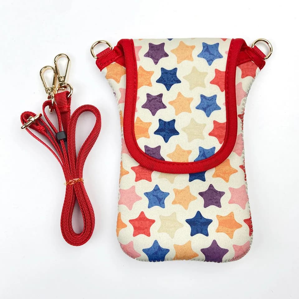 Star-print neoprene phone pouch with a detachable strap