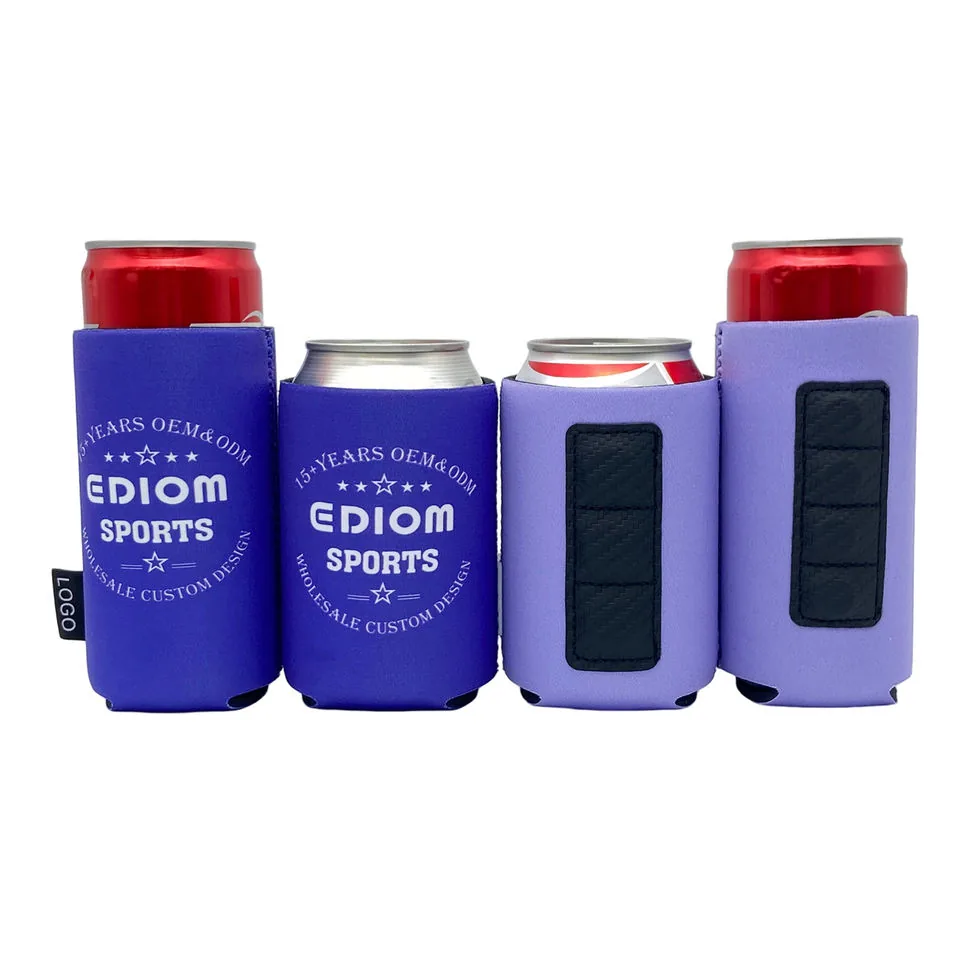 Blue and lavender magnetic sleeves showing printed fronts and rear magnet panels