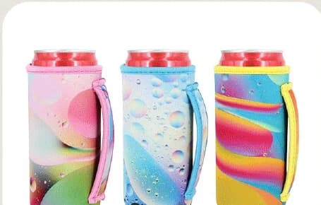Colorful slim can coolers with handles
