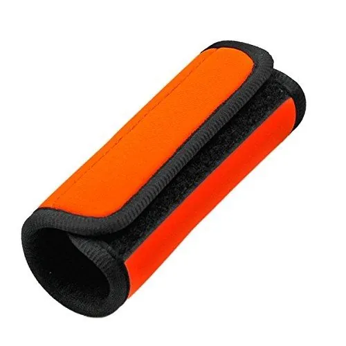 Orange handle wrap showing its overlapping closure and black binding
