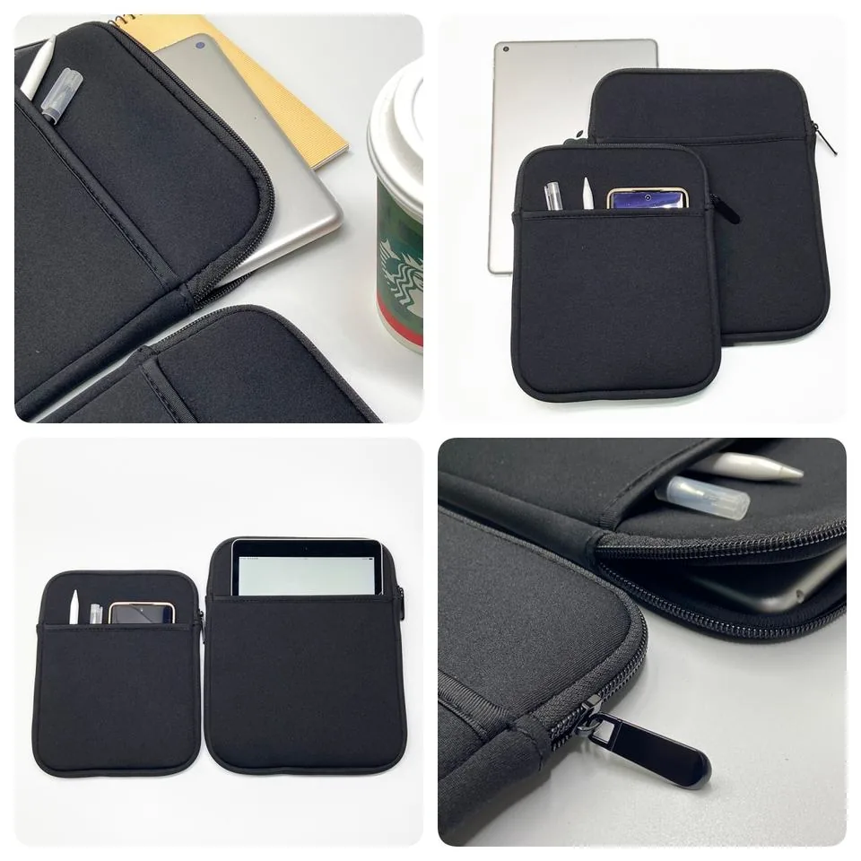 Book sleeve main opening, front storage and zipper details