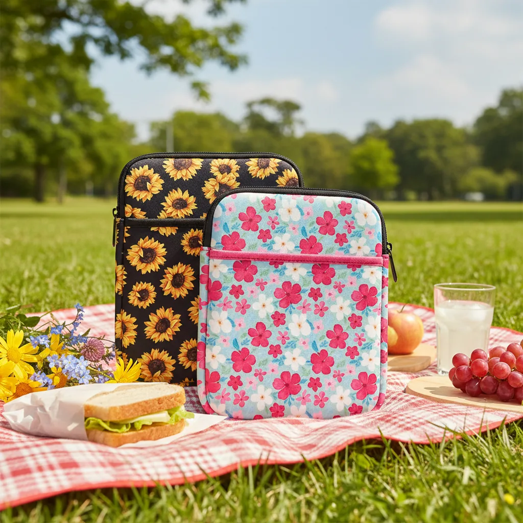 Picnic illustration with floral and sunflower book sleeves