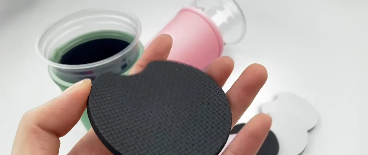 Actual demonstration still showing the coaster textured backing