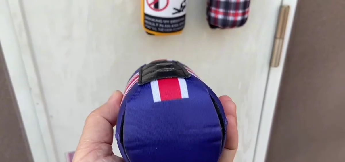 Actual video still showing the printed sleeve folding bottom