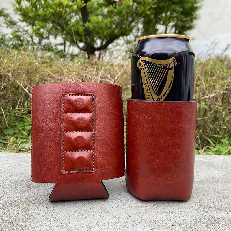 Brown PU sample with four stitched magnet pockets