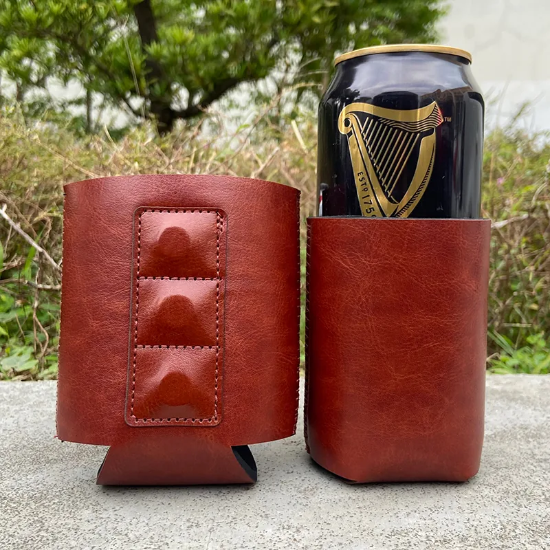 Brown PU sample with three stitched magnet pockets