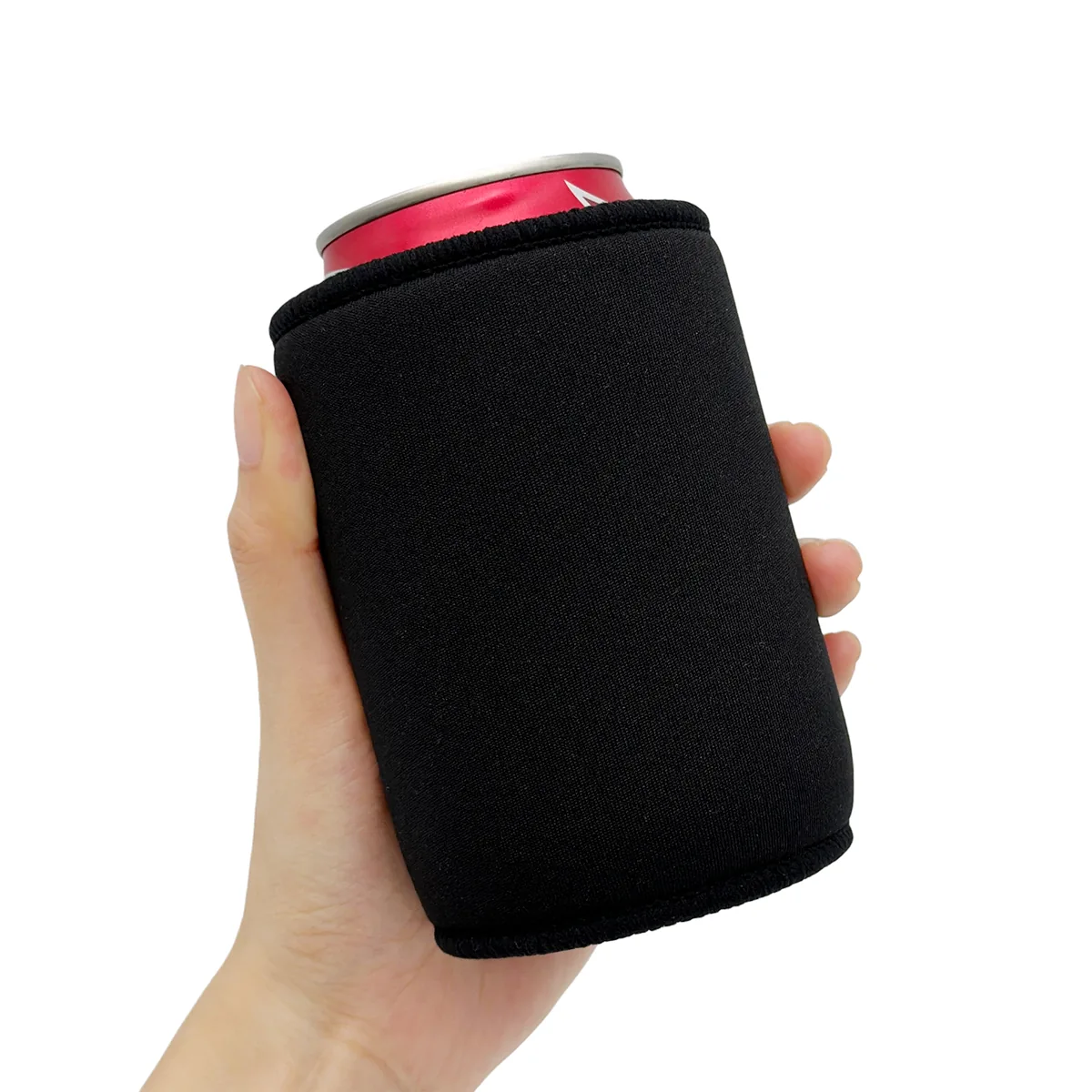 Plain black regular stubby holder around a can