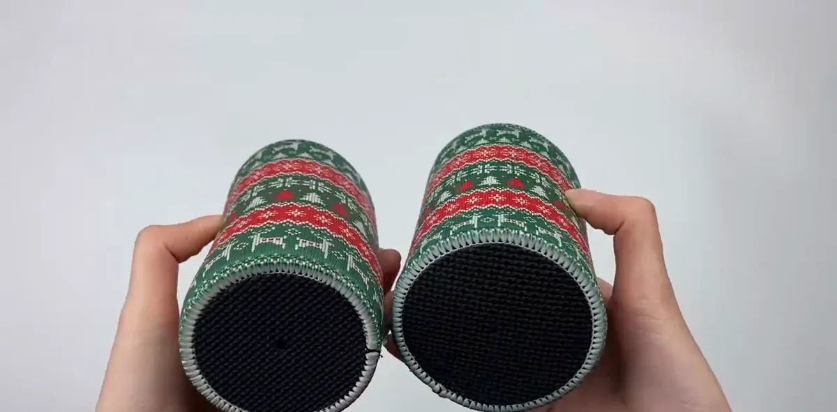 Actual video still of the textured round base and sewn edge
