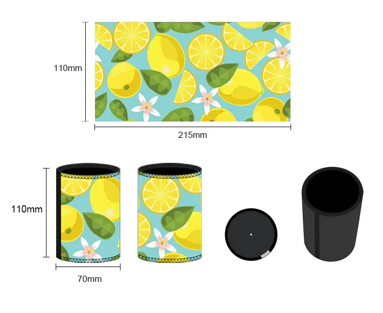 Lemon artwork layout and assembled regular LED sleeve reference