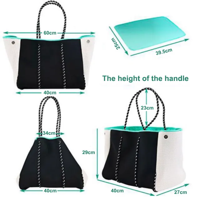 Supplier size guide showing body, expanded opening and handle measurements