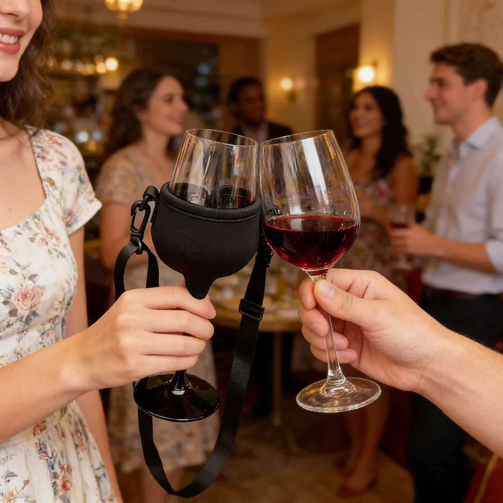 Tasting-event application illustration of a wine glass holder