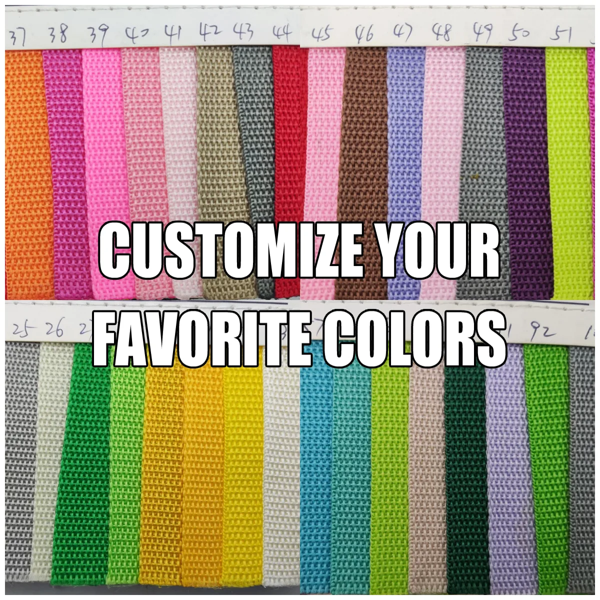 Fabric and webbing color samples for custom trim discussion